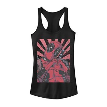 Juniors' Marvel Deadpool Closed Hand Heart Graphic Tank Top