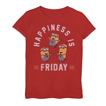 Girls 7-16 Despicable Me Minions Happiness Is Friday Group Shot Graphic Tee