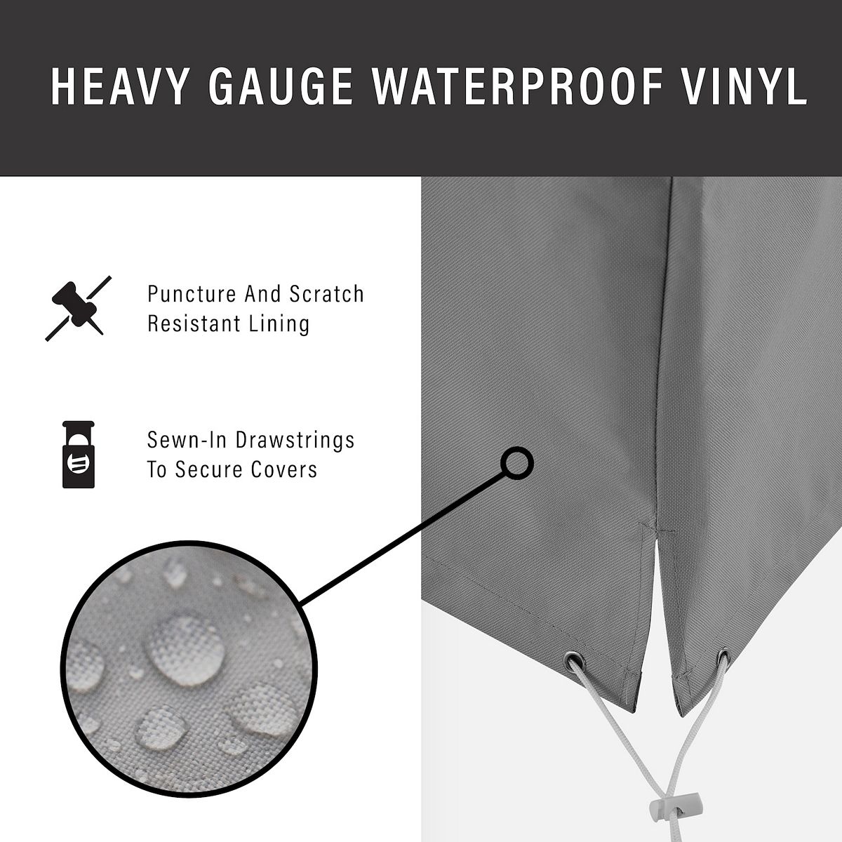 Heavy gauge waterproof vinyl end table cover features diagram