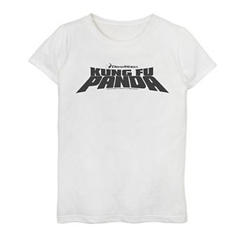 Girls 7-16 Kung Fu Panda All Black Bold Text Movie Logo Graphic Tee