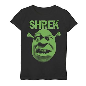 Girls 7-16 Shrek Grumpy Green Comic Art Face Graphic Tee