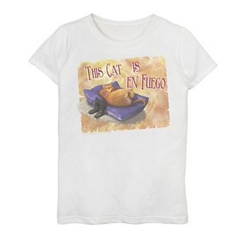 Girls 7-16 Shrek Puss En Fuego Text Poster Graphic Tee