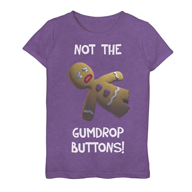 Girls 7-16 Shrek Gingerbread Man Not The Gumdrop Buttons Graphic Tee