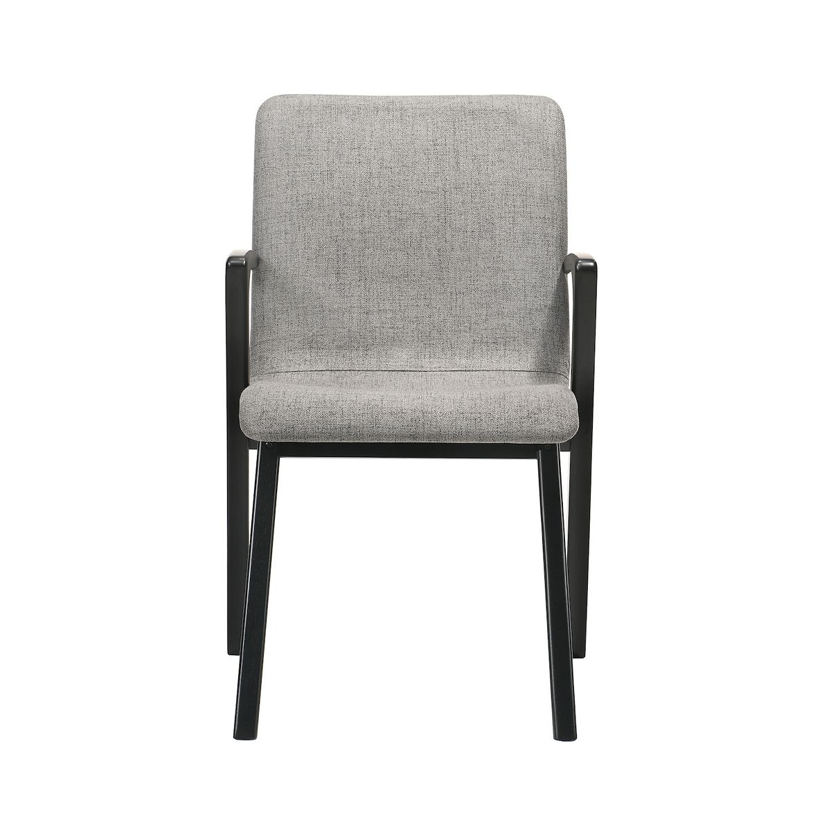 Light grey upholstered dining chair with black frame