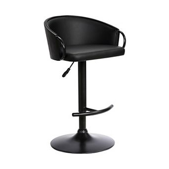Armen Living Montego Adjustable Black Faux-Leather Swivel Barstool