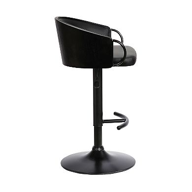 Armen Living Montego Adjustable Black Faux-Leather Swivel Barstool