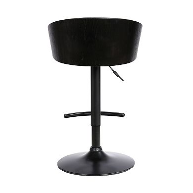 Armen Living Montego Adjustable Black Faux-Leather Swivel Barstool