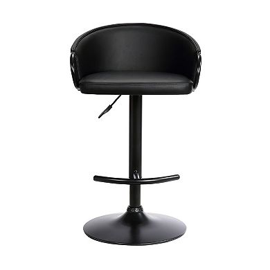 Armen Living Montego Adjustable Black Faux-Leather Swivel Barstool