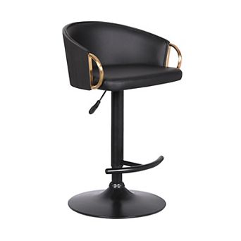 Armen Living Solstice Adjustable Black Faux-Leather Swivel Barstool