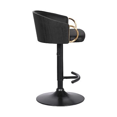 Armen Living Solstice Adjustable Black Faux-Leather Swivel Barstool