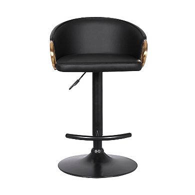 Armen Living Solstice Adjustable Black Faux-Leather Swivel Barstool