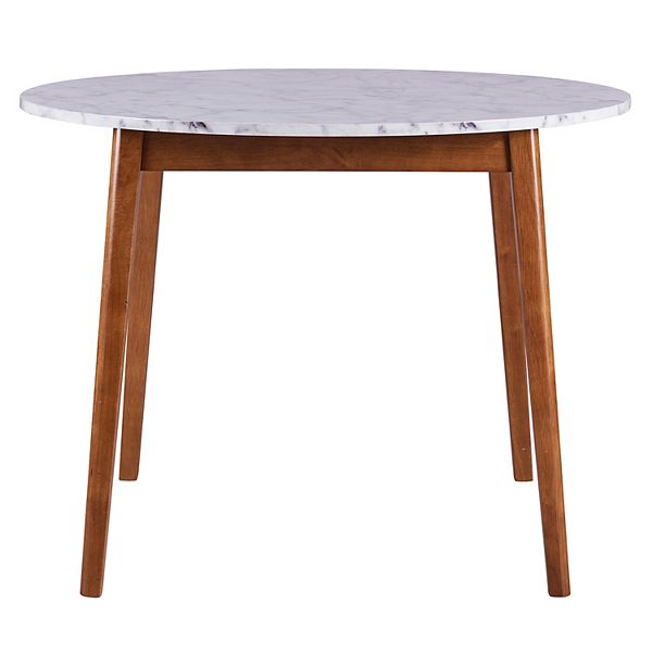 Ashton Round Dining Table with Faux Marble Top Solid Wood Leg Walnut - Teamson Home