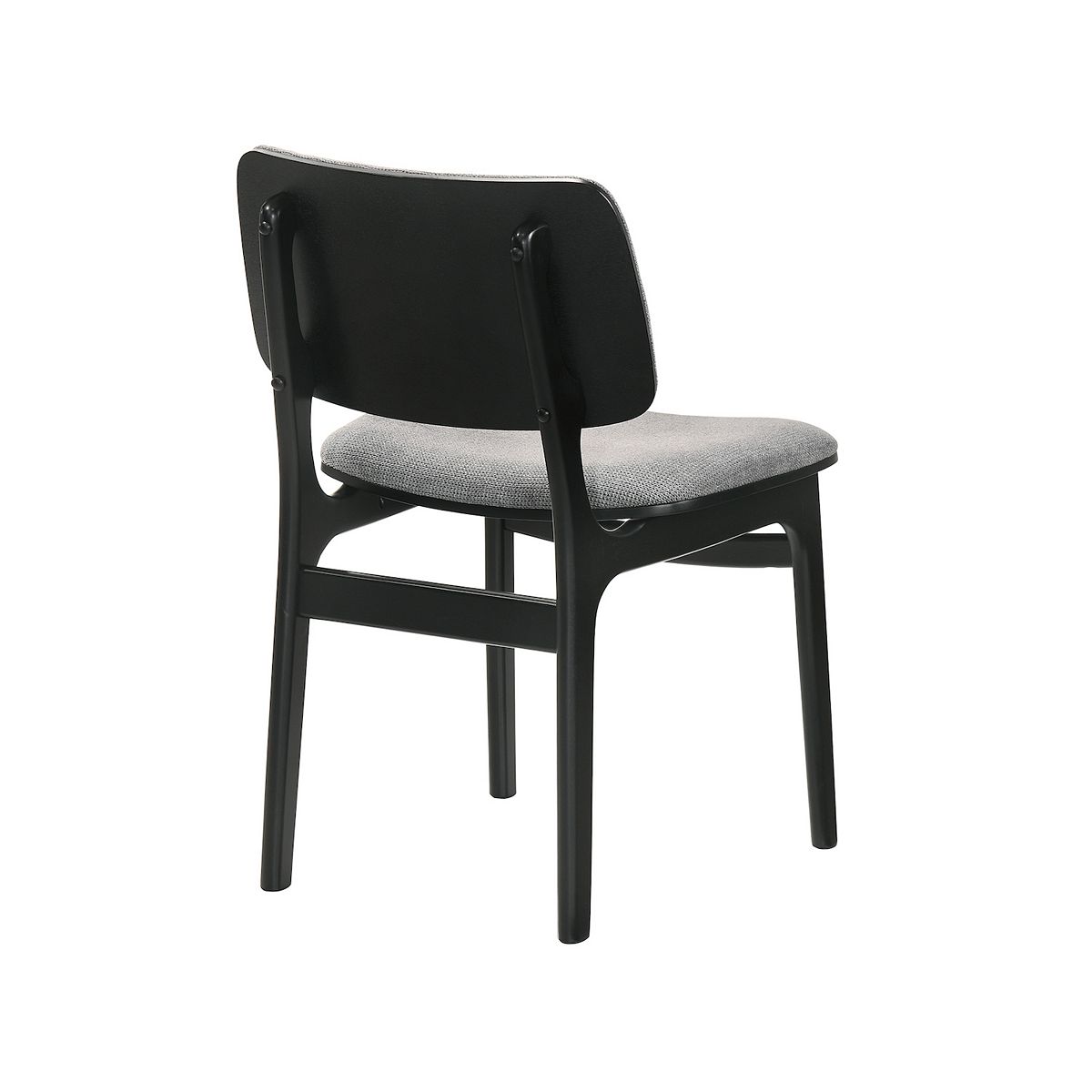 Dark upholstered dining chair with gray seat and back.