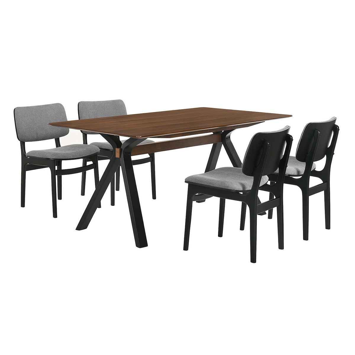 5-piece dining set with dark chairs and dark wood table.