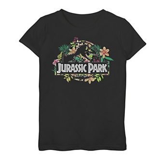 Girls 7-16 Jurassic Park Floral Tropical Fossil Logo Graphic Tee
