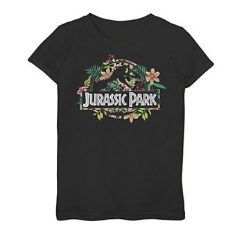 Girls 7-16 Jurassic Park Floral Tropical Fossil Logo Graphic Tee