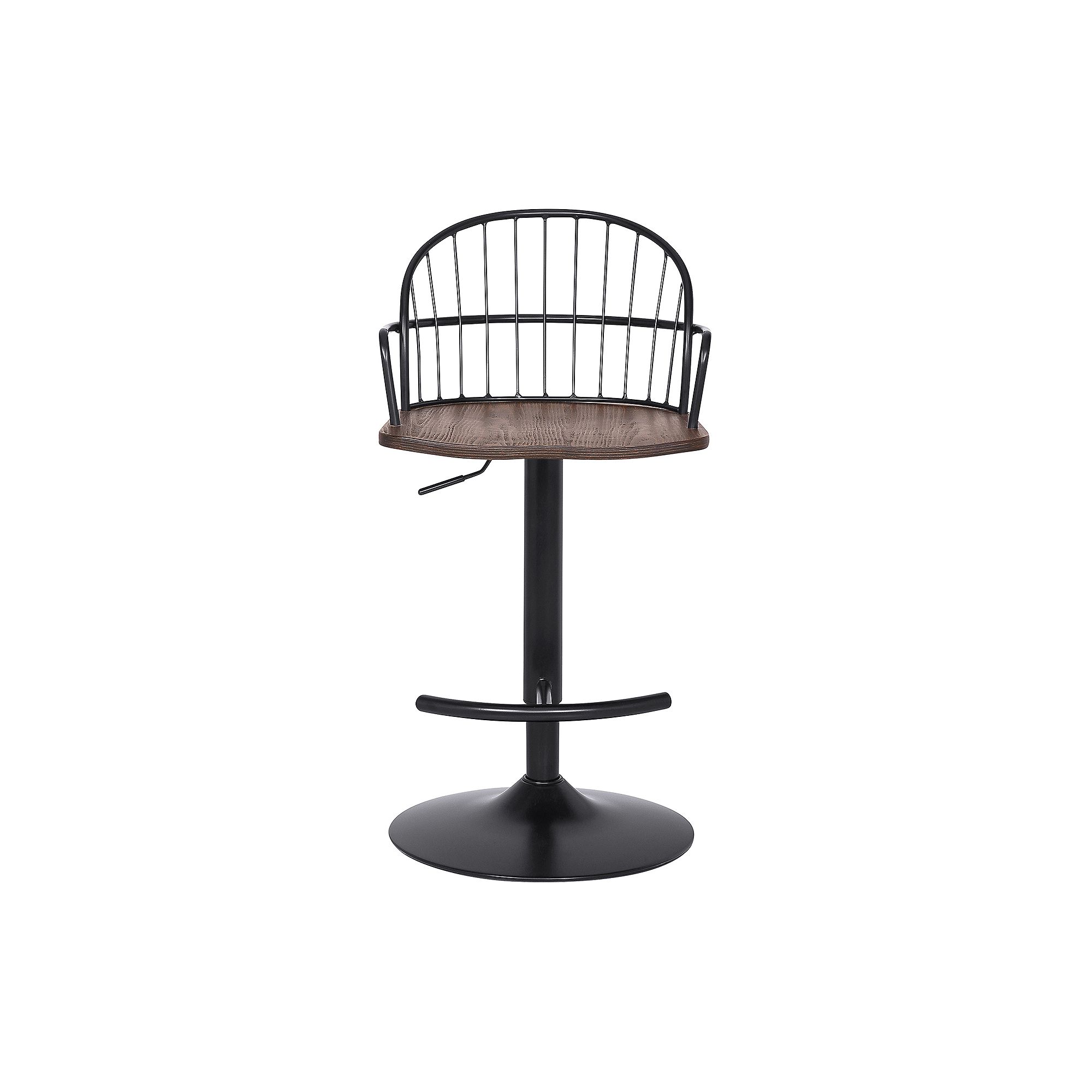 Armen Living Edward Adjustable Wood & Metal Barstool, Black Brown