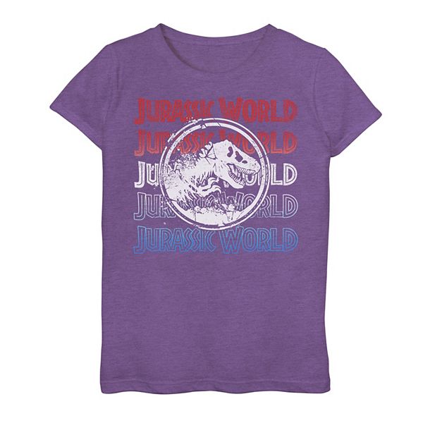 Girls 7-16 Jurassic World Two Red White And Blue Logo Repeat Graphic Tee
