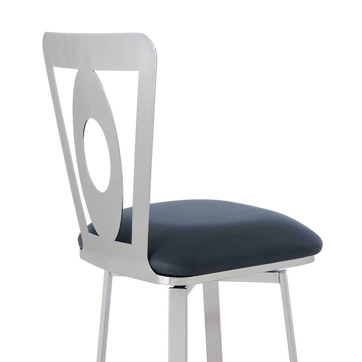 Lola bar-height barstool side view with navy seat and white back frame