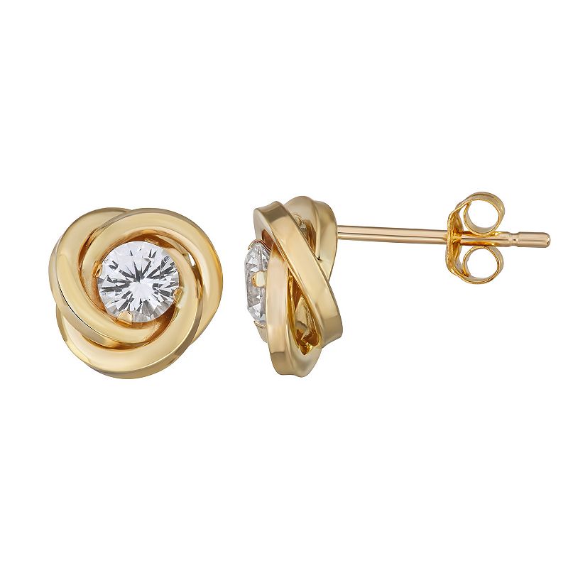 Forever Radiant 10k Gold CZ Love Knot Earrings, Womens, White
