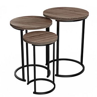 Lavish Home Round Modern Woodgrain 3 pc Nesting Table Set