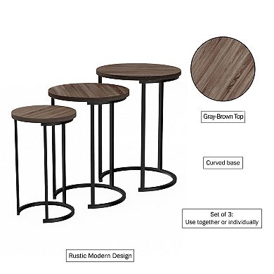 Lavish Home Round Modern Woodgrain 3-pc. Nesting Table Set