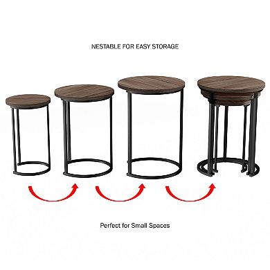 Lavish Home Round Modern Woodgrain 3-pc. Nesting Table Set