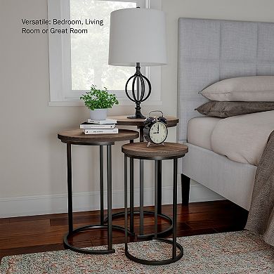 Lavish Home Round Modern Woodgrain 3-pc. Nesting Table Set