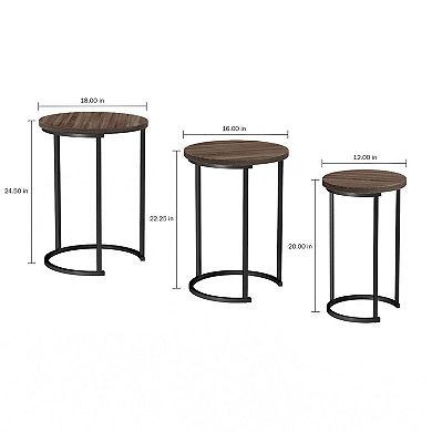 Lavish Home Round Modern Woodgrain 3-pc. Nesting Table Set