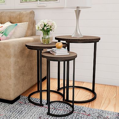 Lavish Home Round Modern Woodgrain 3-pc. Nesting Table Set