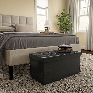 Lavish Home Faux-Leather Storage Bench Ottoman