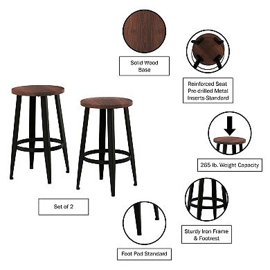 Vintage Inspired Casual Counter Stool 2-piece Set