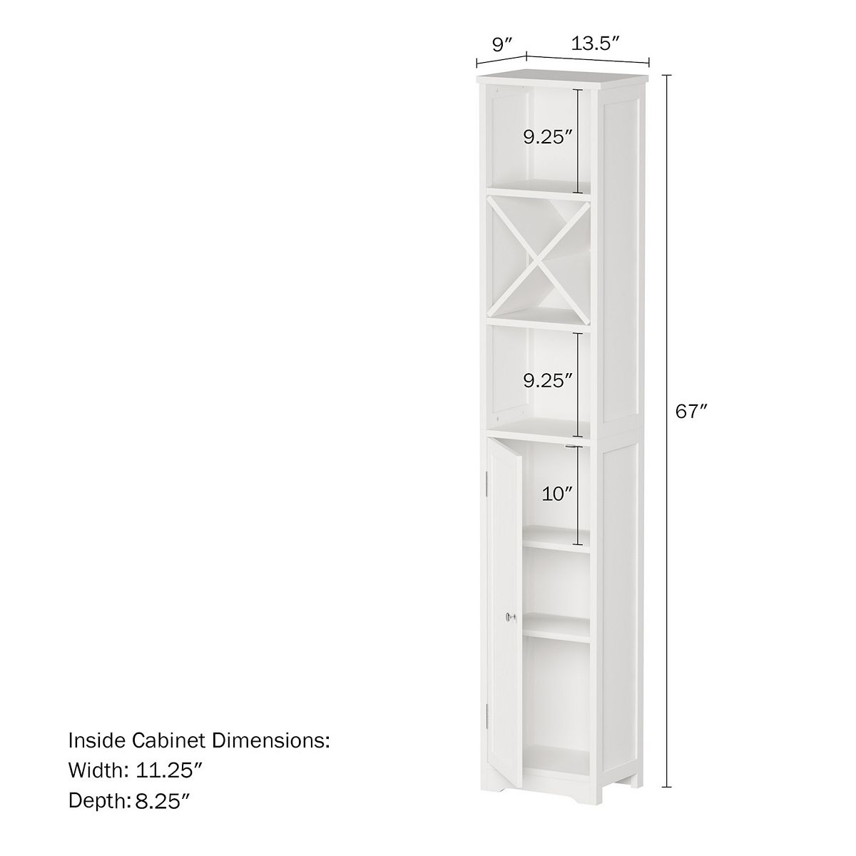 Linen tower storage cabinet dimensions diagram (67 in tall)