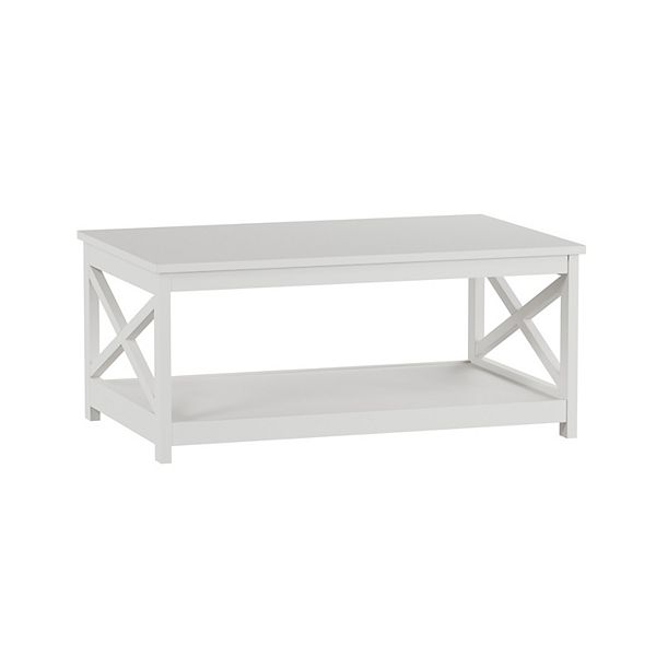 Lavish Home Low Profile Coffee Table with X-Leg Design - White