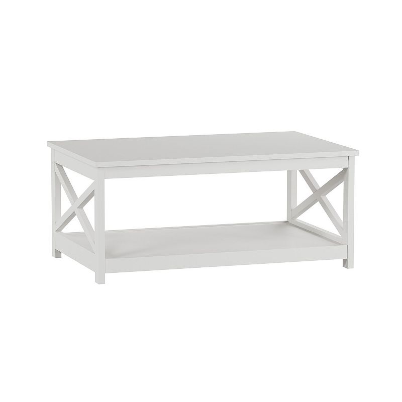Lavish Home Low Profile Coffee Table with X-Leg Design, White