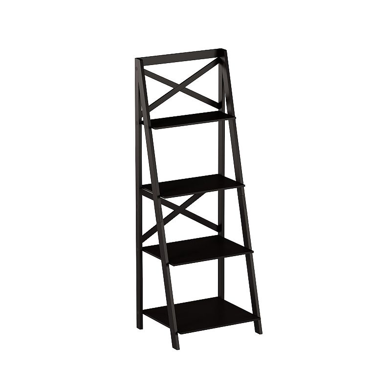 Lavish Home 4-Tier Decorative Ladder Bookshelf with X-Back Frame, Black
