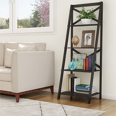 Lavish Home 4 Tier Decorative Ladder Bookshelf with X Back Frame