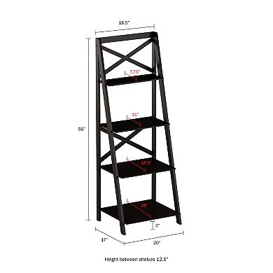 Lavish Home 4-Tier Decorative Ladder Bookshelf with X-Back Frame