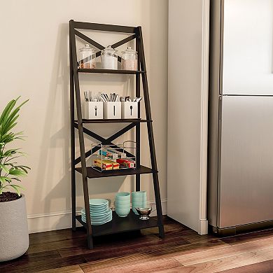 Lavish Home 4-Tier Decorative Ladder Bookshelf with X-Back Frame