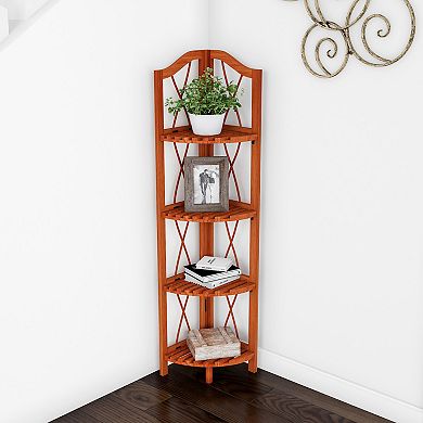 Lavish Home 4-Tier Wooden Corner Shelf Bookcase