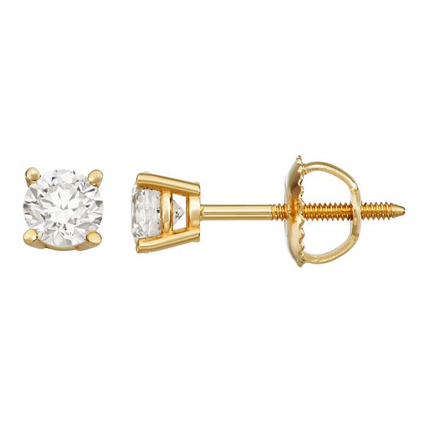 2 Ct 14K Gold IGI Certified Lab Grown Round Shape 6 Prong Diamond Stud  Earrings Friendly Diamonds - 132LWB