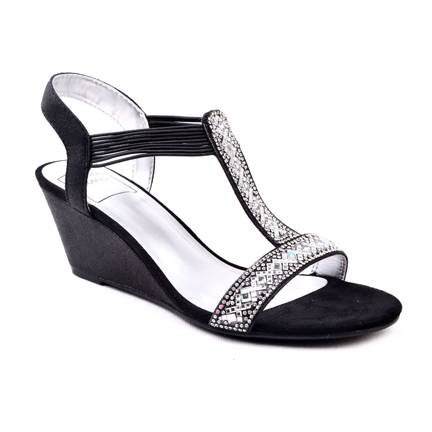 black wedge evening shoes
