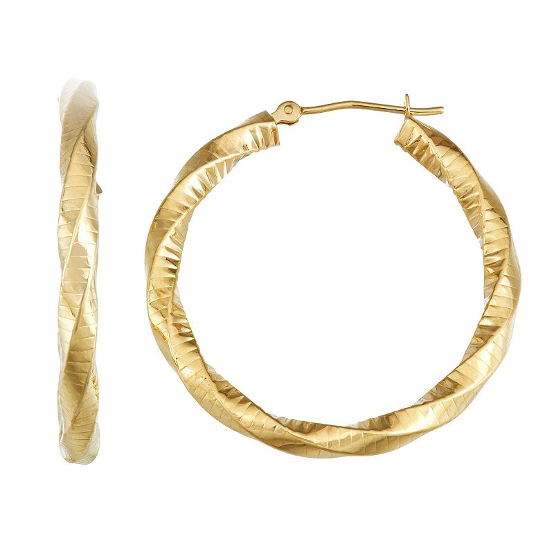 Forever 14K Yellow Gold Twisted Square Tube Hoop Earrings, Womens