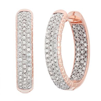 10k Gold 1 Carat T.W. Diamond Inside-Out Hoop Earrings