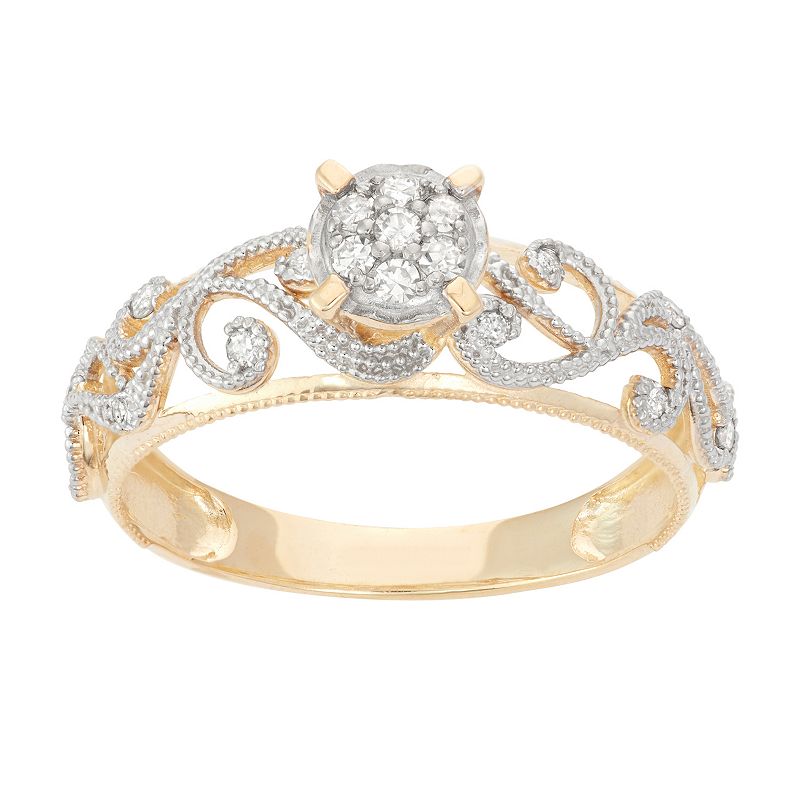 10k Gold 1/4 Carat T.W. Diamond Filigree Engagement Ring, Womens, Size: 6,