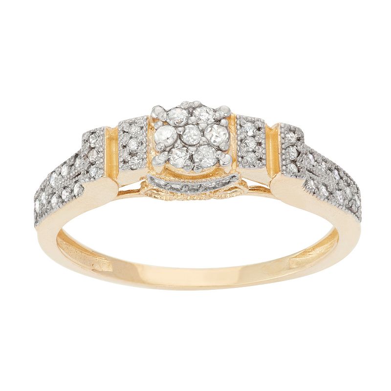 10k Gold T.W. 1/3 Carat Diamond Cluster Ring, Womens, Size: 6, White