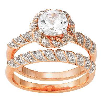 Lab-Created White Sapphire Halo Ring Set