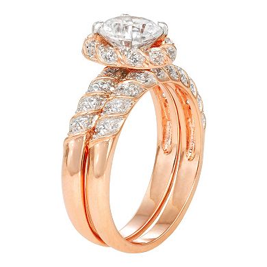 Lab-Created White Sapphire Halo Ring Set