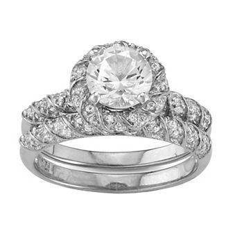 Designs by Gioelli Lab-Created White Sapphire Halo Ring Set