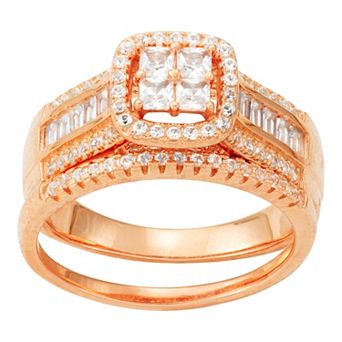 Designs by Gioelli Sterling Silver Lab-Created White Sapphire Square Ring Set